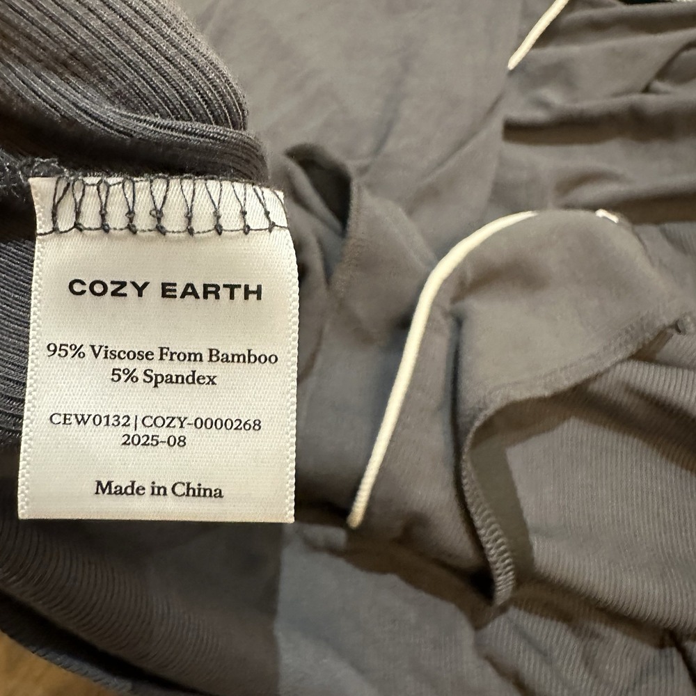 Cozy Earth Women's Bamboo Rib Knit Collared Button-Up Pajama Set 2XL Gray - Picture 5 of 8